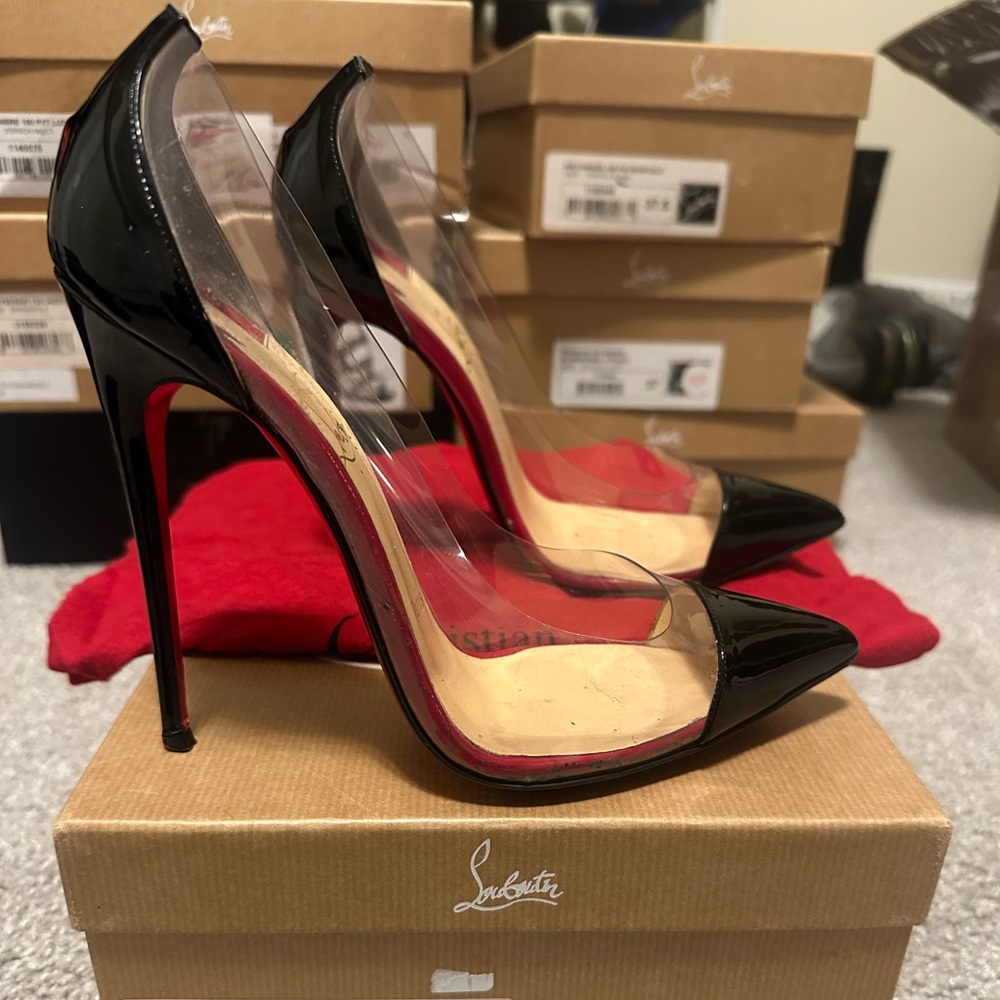 Christian Louboutin Black and Red Patent Heels